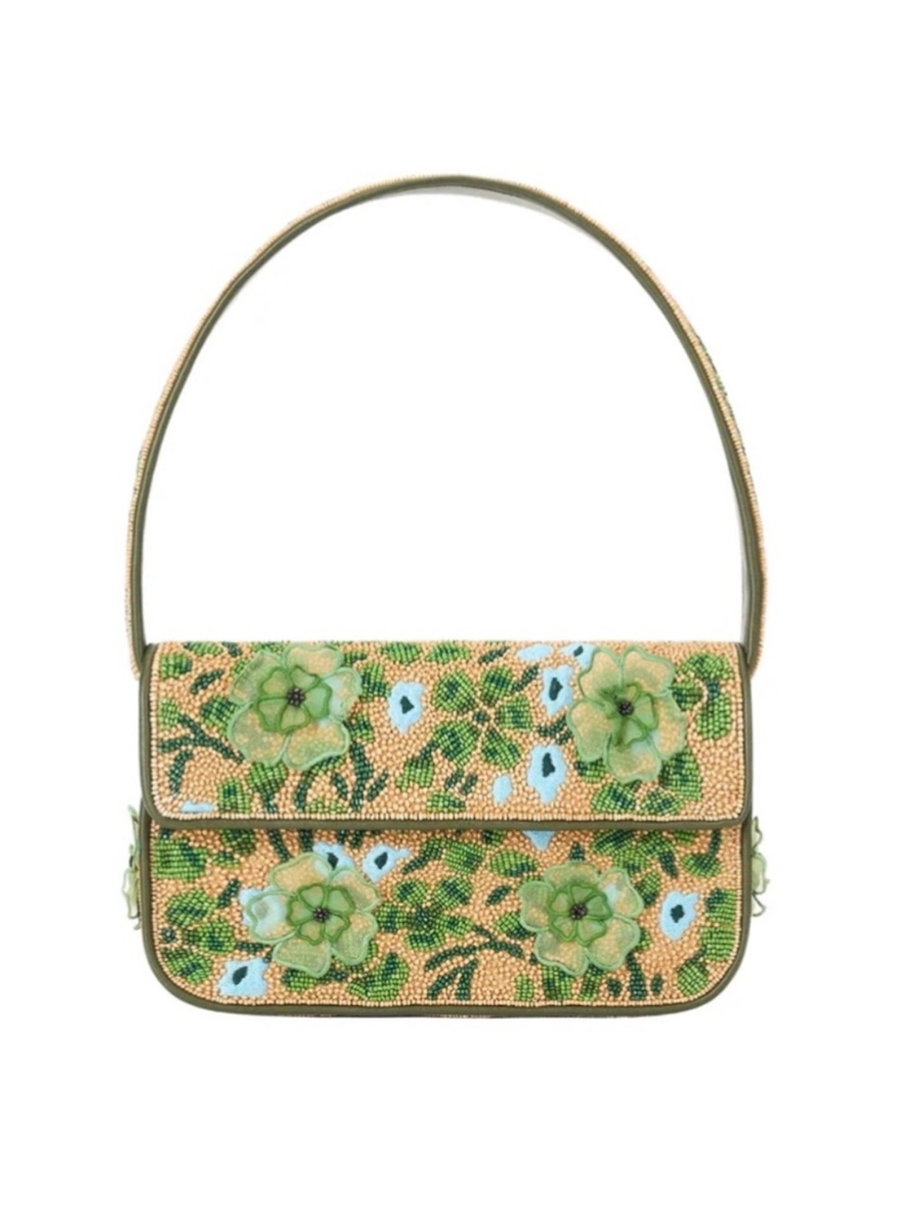 NEW with tags and duster STAUD women's tommy beaded bag in moss floral tapestry